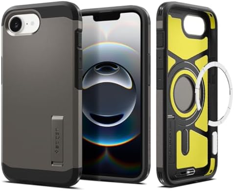 Rakuten - 【ポイント2倍】 【クーポン付】 Spigen iPhone 16e ケース MagSafeアクセサリー対応 マグネット搭載 スタンド 頑丈 マット 耐衝撃 米軍MIL規格 タフ・アーマー（AI）・マグフィット ACS09136 (ガンメタル)