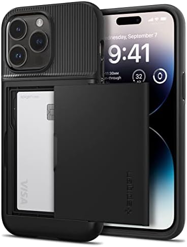 【ポイント2倍】 Spigen iPhone14Pro ケース カード 手帳型 収納ケース 2重構造 耐衝撃 米軍MIL規格取得 落下防止 IC カード ポケット パスケース スリム・アーマー CS ACS04980 (ブラック)