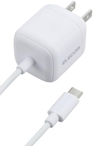 【仕様】 ■対応機種：USB Type-CプラグからUSB Power Delivery (20W)の規格内で充電可能な機器 ■定格入力電圧：AC100V〜240V、50Hz/60Hz ■定格入力電流：0.7A ■定格出力電力：20W ■定格出力電圧：5V/9V/12V ■定格出力電流：5V時3A/9V時2.22A/12V時1.67A ■外形寸法：幅約38.1mm×奥行約33.7mm×高さ約33.7mm ■重量：約81.1g ■カラー：ホワイト ■使用可能地域：日本 ■保証期間：1年間 ■コネクタ形状：USB Type-Cプラグ×1 ■コンセントプラグ仕様：90度スイング構造 ■使用温度範囲：-10℃〜25℃ ■法令：◇PSE 特定電気用品 ■その他：※USB Type-C and USB-C are trademarks of USB Implementers Forum ■ケーブル長：約1.5m 【説明】 ■USB Power Deliveryに対応したUSB Type-Cプラグを搭載し、対応するスマートフォン、タブレットなどを充電できるUSB AC充電器です。 ■USB Power Delivery(パワーデリバリー)とは、アダプターと接続機器間で情報をやり取りすることで、その機器間における最適な電力を選択し、高速充電を実現するUSB規格です。 ※本製品の最大出力は20Wです。 ■USB Type-Cポートを搭載する機器に挿すだけで充電できるケーブル一体型です。 ■USB Type-Cプラグの一体型ケーブルはテーブル付近のコンセントに接続して充電するにはちょうどいい長さの約1.5mです。 ■USB Power Deliveryに対応しています。iPhoneを約30分で50%まで充電できるから、外出先でスピード充電が可能です。 ■USB Power Deliveryに対応したUSB Type-Cプラグを搭載し、機器に応じて出力が5V/3A、9V/2.22A、12V/1.67Aと可変し、iPhoneなどのスマートフォン、iPadなどのタブレットを高速充電できます。 ■未使用時は電源プラグを折りたたんで充電器本体に収納可能です。スッキリとコンパクトに収納できるので、持ち運びにも便利です。 ■本製品はUSB-IFのテストと同等のテストを当社独自で実施し、高い安全性が保たれているため、USB Power Delivery対応製品にご使用いただけます。 ■耐トラッキング性の要求事項(PSE:電気用品安全法)を満たしたコンセントプラグを採用しています。 ※機器本体や充電器が濡れた状態で充電すると、異常な発熱・焼損の原因となり大変危険ですのでおやめください。 ※USB Type-C and USB-C are trademarks of USB Implementers Forum ■自社環境認定基準を1つ以上満たし、『THINK ECOLOGY』マークを表示した製品です。 ■廃棄物削減に取り組み、製品に同梱する取扱説明書等をペーパーレス化した製品です。 ■環境保全に取り組み、製品の包装容器におけるプラスチック重量を、社内基準製品より20%以上削減した製品です。 ■環境保全に取り組み、製品の包装容器が紙・ダンボール・ポリ袋のみで構成されている製品です。 【商品に関するお問い合わせ】 エレコム総合インフォメーションセンター TEL. 0570-084-465 FAX. 0570-050-012 受付時間 / 10：00〜19：00　年中無休 チャットサポートも可能です。詳細は 8056.jpをご確認ください。USB Power Deliveryに対応したUSB Type-C(TM)プラグを搭載し、対応するスマートフォン、タブレットなどを充電できるUSB AC充電器です。USB Power Delivery(パワーデリバリー)とは、アダプターと接続機器間で情報をやり取りすることで、その機器間における最適な電力を選択し、高速充電を実現するUSB規格です。※本製品の最大出力は20Wです。USB Type-Cポートを搭載する機器に挿すだけで充電できるケーブル一体型です。USB Type-Cプラグの一体型ケーブルはテーブル付近のコンセントに接続して充電するにはちょうどいい長さの約1.5mです。【仕様】 ■対応機種：USB Type-CプラグからUSB Power Delivery (20W)の規格内で充電可能な機器 ■定格入力電圧：AC100V〜240V、50Hz/60Hz ■定格入力電流：0.7A ■定格出力電力：20W ■定格出力電圧：5V/9V/12V ■定格出力電流：5V時3A/9V時2.22A/12V時1.67A ■外形寸法：幅約38.1mm×奥行約33.7mm×高さ約33.7mm ■重量：約81.1g ■カラー：ホワイト ■使用可能地域：日本 ■保証期間：1年間 ■コネクタ形状：USB Type-Cプラグ×1 ■コンセントプラグ仕様：90度スイング構造 ■使用温度範囲：-10℃〜25℃ ■法令：◇PSE 特定電気用品 ■その他：※USB Type-C and USB-C are trademarks of USB Implementers Forum ■ケーブル長：約1.5m 【説明】 ■USB Power Deliveryに対応したUSB Type-Cプラグを搭載し、対応するスマートフォン、タブレットなどを充電できるUSB AC充電器です。 ■USB Power Delivery(パワーデリバリー)とは、アダプターと接続機器間で情報をやり取りすることで、その機器間における最適な電力を選択し、高速充電を実現するUSB規格です。 ※本製品の最大出力は20Wです。 ■USB Type-Cポートを搭載する機器に挿すだけで充電できるケーブル一体型です。 ■USB Type-Cプラグの一体型ケーブルはテーブル付近のコンセントに接続して充電するにはちょうどいい長さの約1.5mです。 ■USB Power Deliveryに対応しています。iPhoneを約30分で50%まで充電できるから、外出先でスピード充電が可能です。 ■USB Power Deliveryに対応したUSB Type-Cプラグを搭載し、機器に応じて出力が5V/3A、9V/2.22A、12V/1.67Aと可変し、iPhoneなどのスマートフォン、iPadなどのタブレットを高速充電できます。 ■未使用時は電源プラグを折りたたんで充電器本体に収納可能です。スッキリとコンパクトに収納できるので、持ち運びにも便利です。 ■本製品はUSB-IFのテストと同等のテストを当社独自で実施し、高い安全性が保たれているため、USB Power Delivery対応製品にご使用いただけます。 ■耐トラッキング性の要求事項(PSE:電気用品安全法)を満たしたコンセントプラグを採用しています。 ※機器本体や充電器が濡れた状態で充電すると、異常な発熱・焼損の原因となり大変危険ですのでおやめください。 ※USB Type-C and USB-C are trademarks of USB Implementers Forum ■自社環境認定基準を1つ以上満たし、『THINK ECOLOGY』マークを表示した製品です。 ■廃棄物削減に取り組み、製品に同梱する取扱説明書等をペーパーレス化した製品です。 ■環境保全に取り組み、製品の包装容器におけるプラスチック重量を、社内基準製品より20%以上削減した製品です。 ■環境保全に取り組み、製品の包装容器が紙・ダンボール・ポリ袋のみで構成されている製品です。 【商品に関するお問い合わせ】 エレコム総合インフォメーションセンター TEL. 0570-084-465 FAX. 0570-050-012 受付時間 / 10：00〜19：00　年中無休 チャットサポートも可能です。詳細は 8056.jpをご確認ください。USB Power Deliveryに対応したUSB Type-C(TM)プラグを搭載し、対応するスマートフォン、タブレットなどを充電できるUSB AC充電器です。USB Power Delivery(パワーデリバリー)とは、アダプターと接続機器間で情報をやり取りすることで、その機器間における最適な電力を選択し、高速充電を実現するUSB規格です。※本製品の最大出力は20Wです。USB Type-Cポートを搭載する機器に挿すだけで充電できるケーブル一体型です。USB Type-Cプラグの一体型ケーブルはテーブル付近のコンセントに接続して充電するにはちょうどいい長さの約1.5mです。