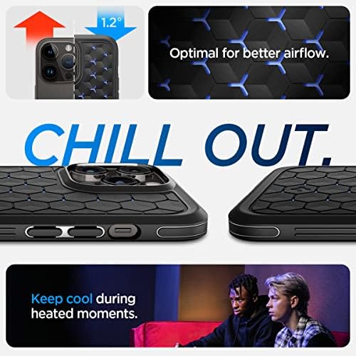 【ポイント2倍】 【300円引クーポン付】 Spigen iPhone14ProMax ケース 放熱 シリコンパッド ホコリ防止 二重構造 耐衝撃 カメラ保護 画面保護 傷防止 衝撃 吸収 エアークッション 充電 ワACS04854 (マット・ブラック)