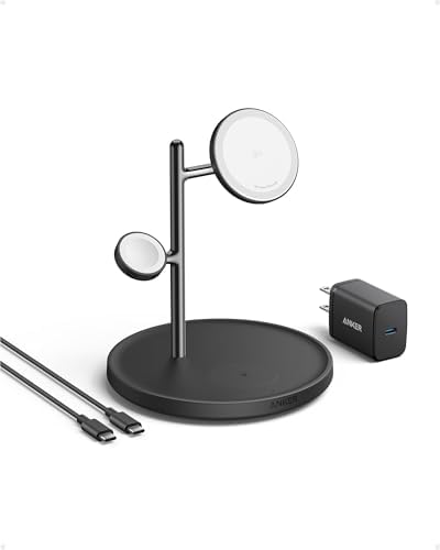 【ポイント2倍】 【クーポン付】 Anker MagGo Wireless Charging Station (3-in-1 Stand) 2対応 マグネット式 3-in-1 ワイヤレス充電ステーション/ワイヤレス出力/Apple Watchホルダー付 MagSafe対応 iPhone 15 / 14 / 13 ブラック