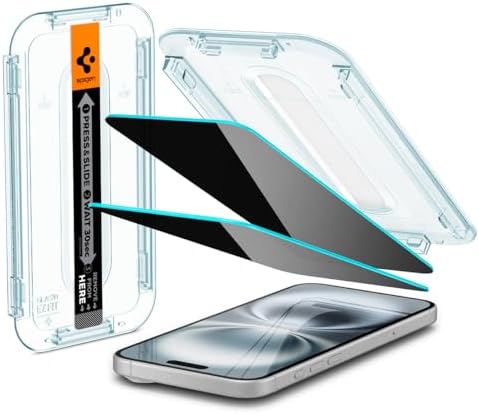 Rakuten - 【ポイント2倍】 【クーポン付】 Spigen iPhone 16/iPhone 15 ガラスフィルム 覗き見防止 9H硬度強化ガラス 貼り付けキット付き iPhone16/iPhone15対応 プライバシーフィルム ナノコーティング 飛散防止 2枚入 EZ Fit