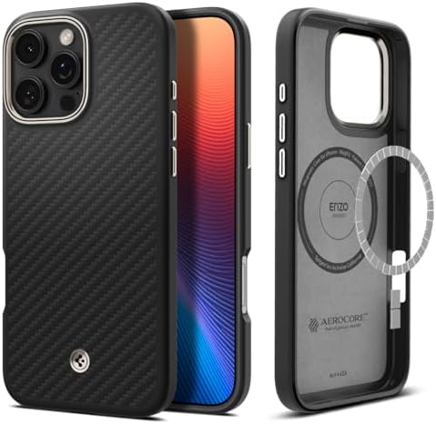Rakuten - 【ポイント2倍】 【クーポン付】 Spigen iPhone 16 Pro Max ケース MagSafe対応 マグネット搭載 マット 米軍MIL規格 エンツォ・アラミド・マグフィット ACS08501 (ブラック・ナチュラル)