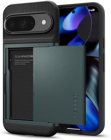 Rakuten - 【ポイント2倍】 【クーポン付】 Spigen Pixel 9 / 9 Pro ケース カード収納 MIL規格取得 耐衝撃 指紋防止 傷防止 衝撃 吸収 二重構造 スリム・アーマー CS ACS07696 (アビス・グリーン)