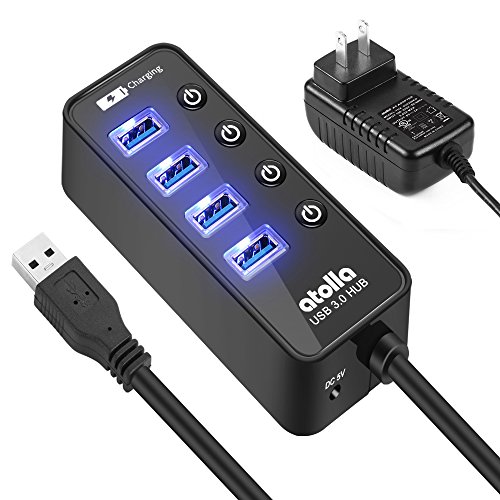 【300円引クーポン付】 USB3.0ハブ 電源付き atolla 4ポート高速USB3.0 の 拡張+ 1充電ポート USB Hub 独立スイッチ付 送料無料