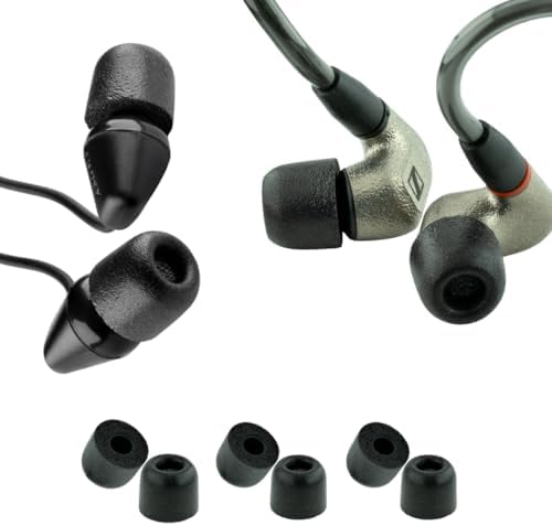 低反発素材 交換用 IEM イヤーチップ ゼンハイザー Bang Olufsen Sonyなど用 | 優れたノイズアイソレーション、究極の快適さ、安全なフィット | バラエティ ブラック L (3ペア)