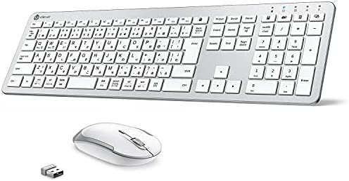iClever キーボード ワイヤレス マウスセットJIS日本語配列 Type-C充電式 テンキー付き 無線2.4G マウス 3段階DPI フルサイズ ワイヤレスコンボ パソコンノートPC適用 Windows/MacOS対応 人間工学デザイン日本語説明書 IC-BK31 Combo シルバーホワイト 送料無料