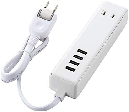 【200円引クーポン付】 エレコム 電源タップ USB コンセント 60cm USB×4個 AC差し込み口×2個 3.4A ホワイト 送料無料