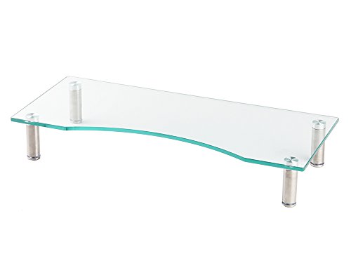 【200円引クーポン付】 厚8mm 強化ガラス PC/TV ディスプレイ モニター 机上台 幅560mm キーボード収納 高さ調整機能 送料無料