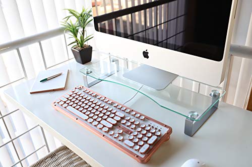 【割引商品】 モニタースタンド 強化ガラス製 クリア ブラック モニター台 机上台 ガラス 卓上 テーブル モニターテーブル 送料無料