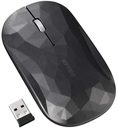 【200円引クーポン付】 バッファロー 2.4Ghzワイヤレスマウス 薄型 静音 3ボタン BlueLEDマウス（ジオメトリー ブラック） 送料無料