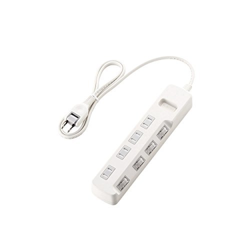 【200円引クーポン付】 エレコム 電源タップ 個別スイッチ 省エネ ほこり防止シャッター付き スイングプラグ 4個口 1m ホワイト 送料無料