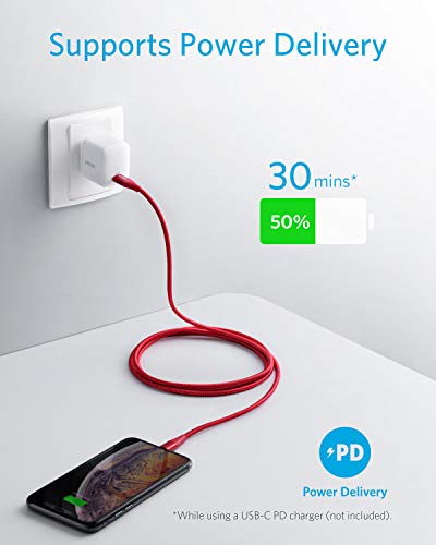 【200円引クーポン付】 アンカー Anker PowerLine+ II USB-C & ライトニングケーブル MFi認証 USB PD対応 ナイロン素材 iPhone 13 / 13 Pro / 12 / SE(第3世代) 各種対応 (1.8m レッド) 送料無料