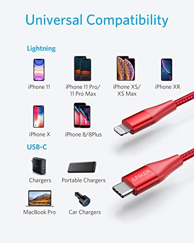 【200円引クーポン付】 アンカー Anker PowerLine+ II USB-C & ライトニングケーブル MFi認証 USB PD対応 ナイロン素材 iPhone 13 / 13 Pro / 12 / SE(第3世代) 各種対応 (1.8m レッド) 送料無料
