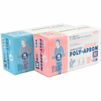 フジPEエプロン袖付ブルーM・L 25入 使い捨てエプロン ポリエプロン 食品加工 調理 介護 業務用