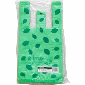 リーフレジバッグ−3（100枚）HN−S リーフ柄 グリーン ギフト バザー ラッピング レジ袋 片面 Sサイズ