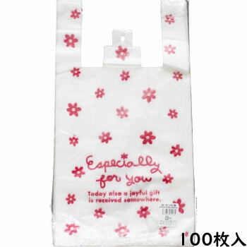 樂天商城 - レジパッグ−2（100枚）EF−M 赤 花柄 レジ袋 プレゼント 雑貨店 かわいい Mサイズ