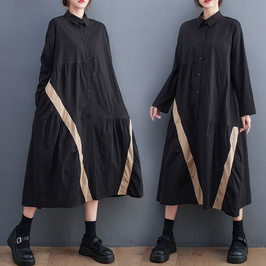 ロングワンピ春秋シャツワンピース長...