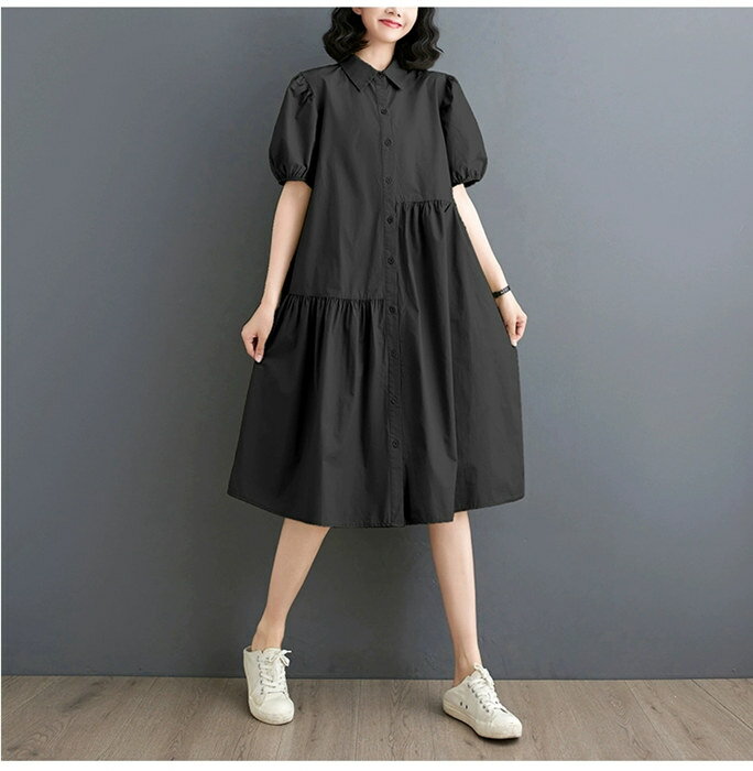 新作 半袖 ワンピース 夏 ロングワンピース 半端丈 チュニック 無地 ロングシャツワンピース ロングシ..