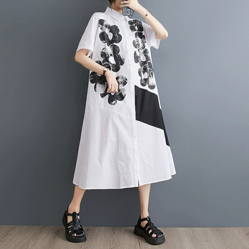 新作 シャツワンピース 大きいサイズ 春 夏 プリント シャツ ワンピース チュニック きれいめ 秋 半袖 ロングワンピース 切り替え マキシ丈 レディース 体型カバー 着痩せ 大人可愛い 上品 大人 春 20代 30代 40代50代 60代