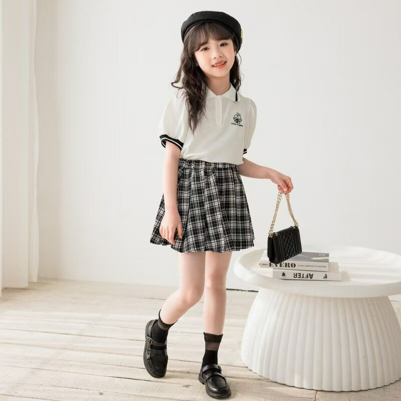 子供服 Tシャツ ミニスカート セットアップ 上下セット 2点セット チェック カットソー 女の子 ガールズ 可愛い 半袖 パンツ トップス ブラウス チェック柄 無地 卒園式 入学式 アウター キッズ フォーマルスーツ 七五三 発表会 キッズ 入園式 120 130 140 150 160 165 2