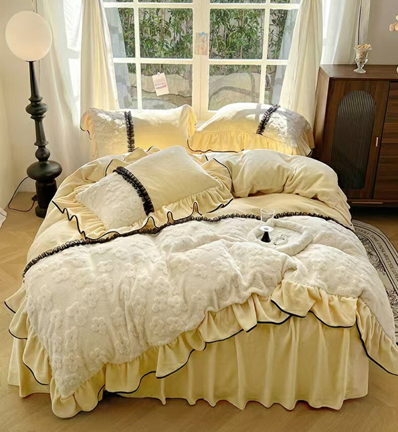 韓国風 布団カバーセット 姫系 可愛い 掛け布団カバー 寝具セット 冬用 フラットシーツ シーツカバー ..