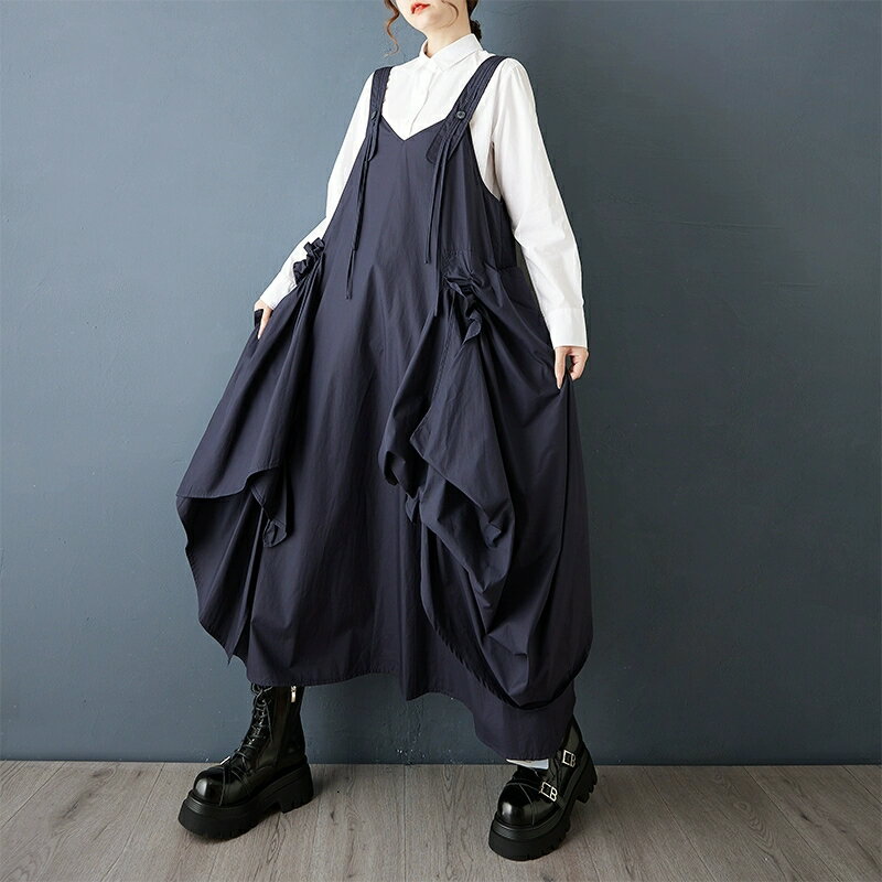 ロング ジャンパースカート 大人 春秋 レディース ジャンスカ サロペット 無地 チュニック スカート ワ..