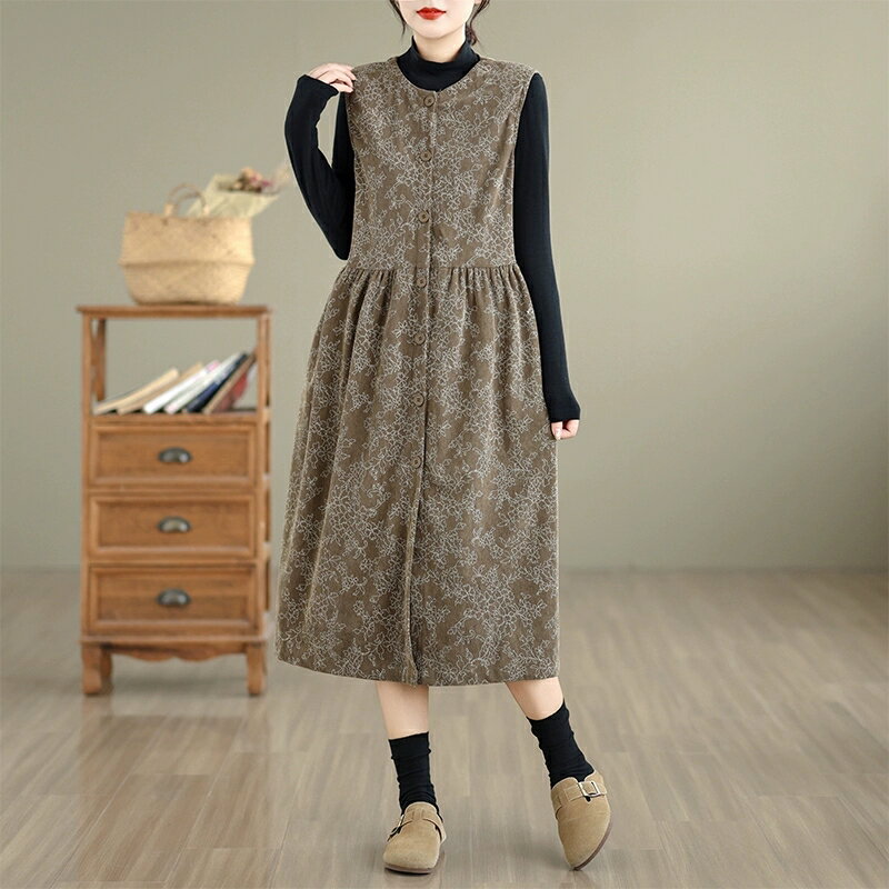 ワンピース ジャンパースカート ロングワンピース コールテン サロペット ワンピ チュニック 花柄 薄手..