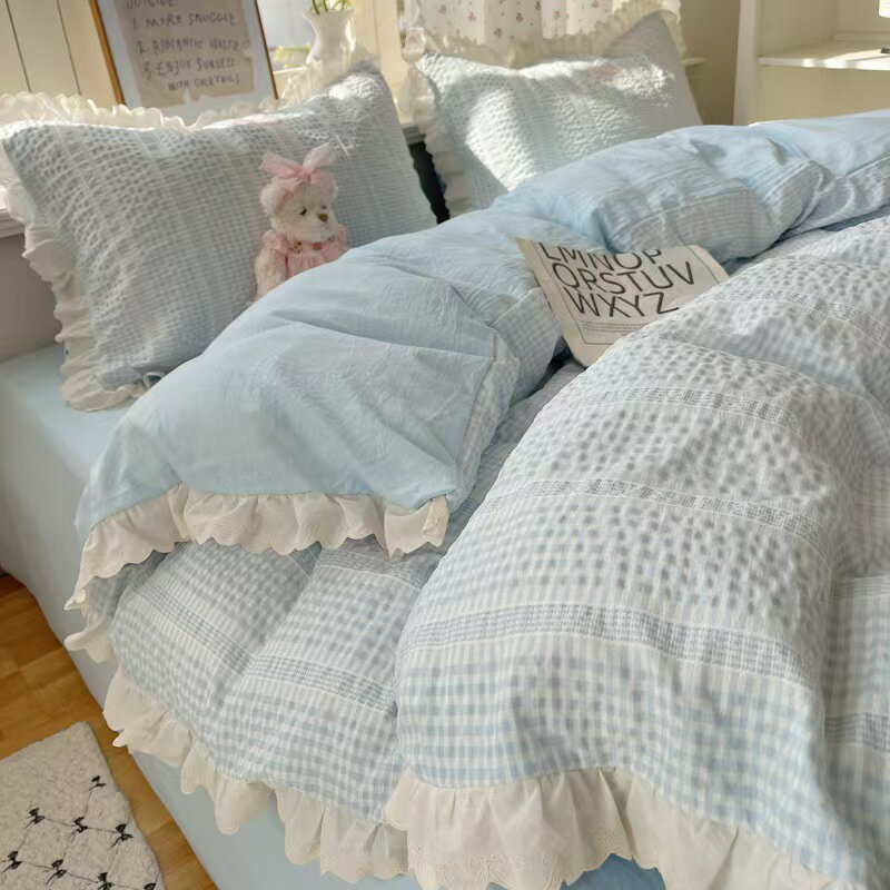 布団カバー セット 3点セット シングル 姫系 寝具セット フリル かわいい 4点セット チェック 可愛い ..