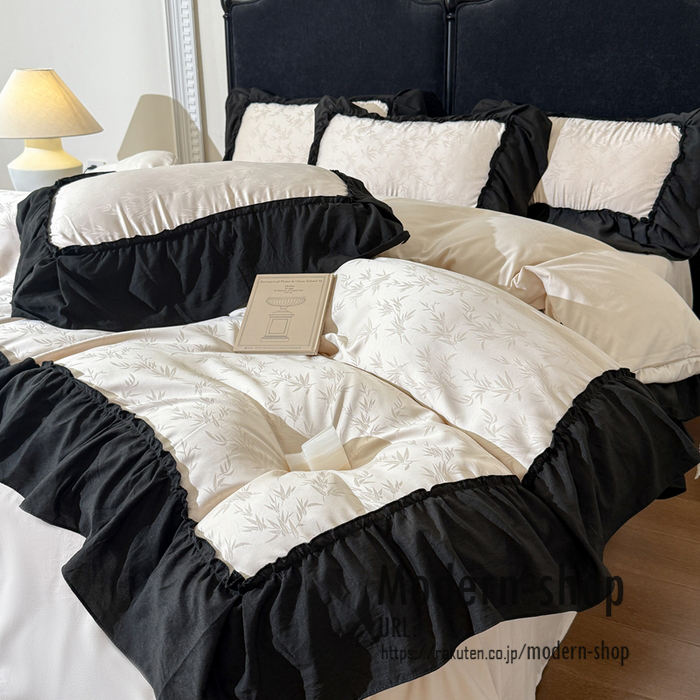 Futon Covers - 掛け布団カバー 掛けカバー 布団カバー セット ダブル フリル 掛けふとんカバー 春夏 かわいい 大人可愛い 寝具カバーセット 布団カバーセット 4点セット ダブル 花柄 韓国風 羽毛布団カバー シーツカバーフラットシーツ 四季通用 洗える ベッドカバー 掛カバー 女の子