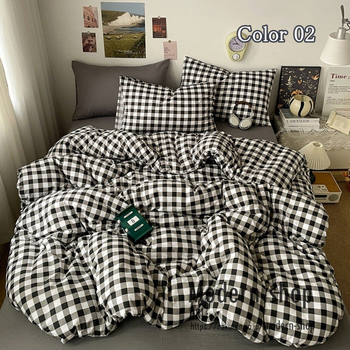 掛け布団カバー 掛けカバー 掛けふとんカバー 布団カバー 3点セット シングル ダブル かわいい ストライプ チェック 寝具カバー 布団カバーセット おしゃれ 韓国風 可愛い フラットシーツ ボックスシーツ 洗える 枕カバー ベッドカバー オールシーズン 肌カバー 子供 女の子 [3]