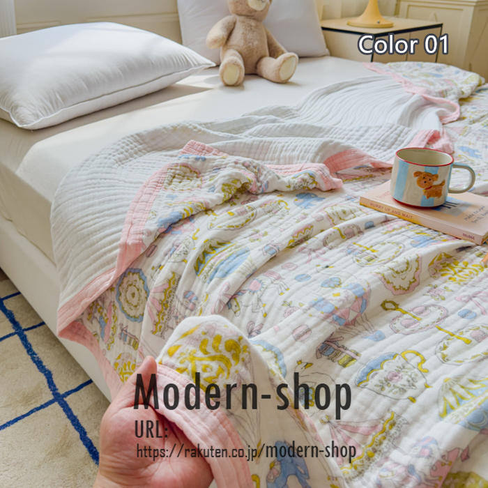 ガーゼケット 6重ガーゼ ブランケット シングル タオルケット ケット 夏布団 通気吸水寝具 夏掛け 肌掛け ひざ掛け お昼寝ケット バスタオル 綿 洗える くま柄 リボン柄 かわいい 大判 掛布団 掛け布団 肌掛け布団 長方形マルチ インテリア ガーゼタオルケット軽量 子供 [2]