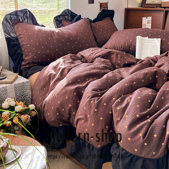 Futon Covers - フリル 掛けふとんカバー シングル ダブル 4点セット 布団カバーセット 掛け布団カバー 布団カバー かわいい 韓国風 ドット柄 チェック 柄 姫系 寝具カバー 枕カバーx2 ベッドカバー シーツカバー フラットシーツ 洗える 可愛い布団カバー 掛けカバー掛カバー 子供 女の子