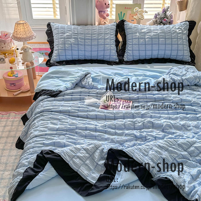 夏布団 かわいい 寝具 掛け布団 肌掛け布団 シングル ダブル 単品 1点 3点 4点セット 無地 洗える タオルケット ブランケット 夏用掛け布団 かけふとん 枕カバー フラットシーツ 薄い布団 子供 レディース 可愛い 肌布団 薄さ 軽く 合繊掛け布団 肌掛布団 肌がけ布団 modern-shop-10006681 modern-shop パッケージ画像