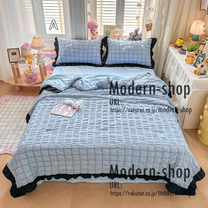夏布団 かわいい 寝具 掛け布団 肌掛け布団 シングル ダブル 単品 1点 3点 4点セット 無地 洗える タオルケット ブランケット 夏用掛け布団 かけふとん 枕カバー フラットシーツ 薄い布団 子供 レディース 可愛い 肌布団 薄さ 軽く 合繊掛け布団 肌掛布団 肌がけ布団 modern-shop-10006681 modern-shop サンプル画像2