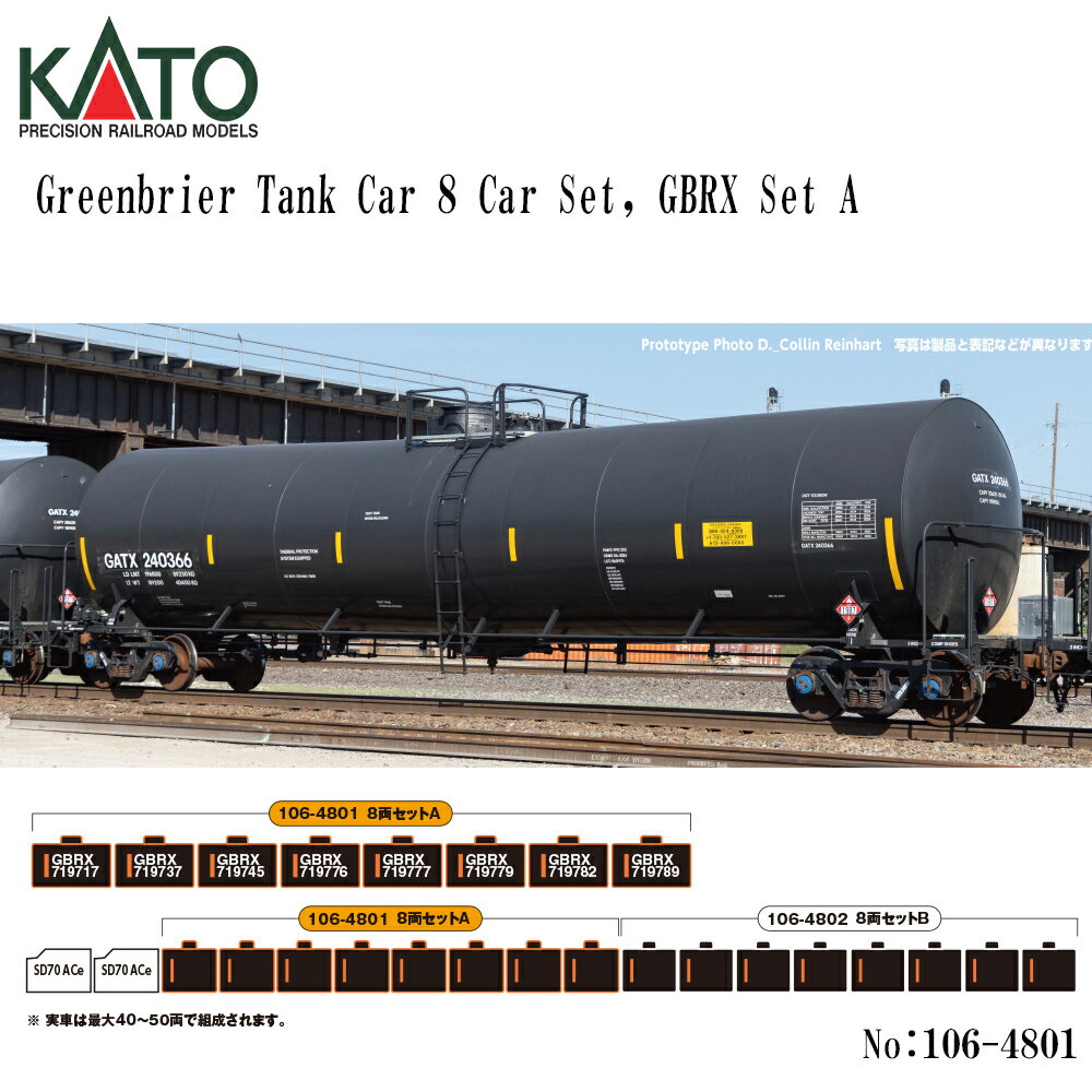 【予約 2026年7月予定 安心配送】No:106-4801 KATO Greenbrier Tank Car 8 Car Set, GBRX Set A 鉄道模..