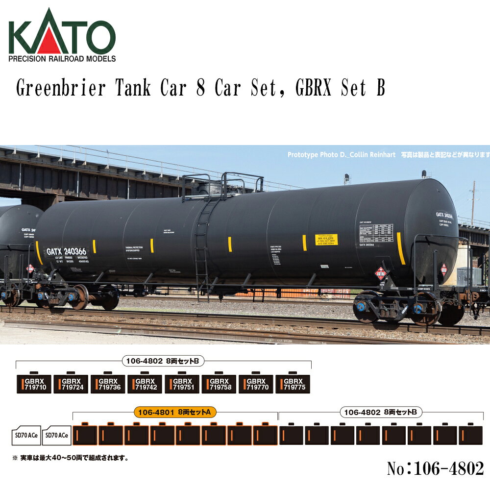 【予約 2026年7月予定 安心配送】No:106-4802 KATO Greenbrier Tank Car 8 Car Set, GBRX Set B 鉄道模..