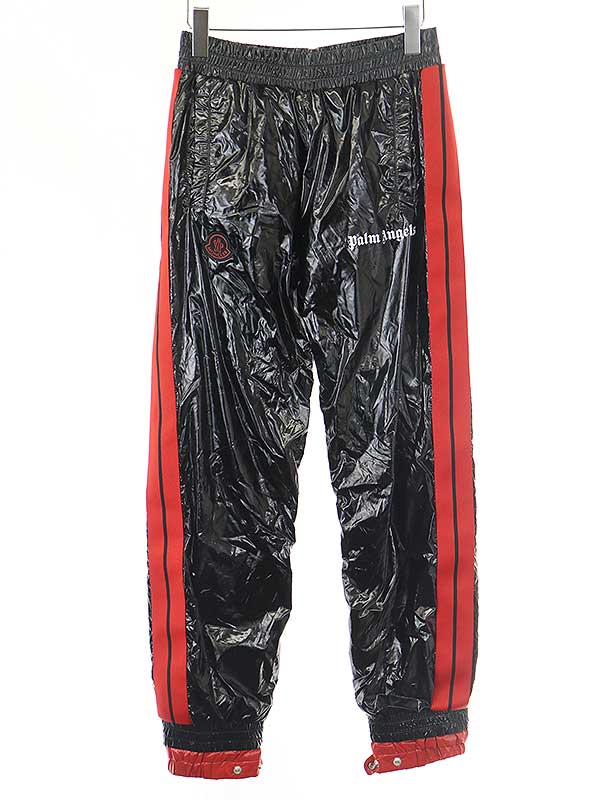 MONCLER GENIUS ×PALM ANGELS モンクレール ジーニアス パームエンジェルス PANTALONE SPORTIVO ロゴプリントナイロンラインパンツ ブラック レッド サイズ：44 【中古】 ITNAIJOE3LGI