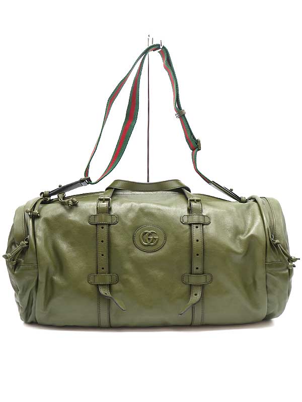 GUCCI グッチ ダブルG付き ラージ レザーダッフルバッグ カーキ 【中古】 ITD5CAPEAPX0