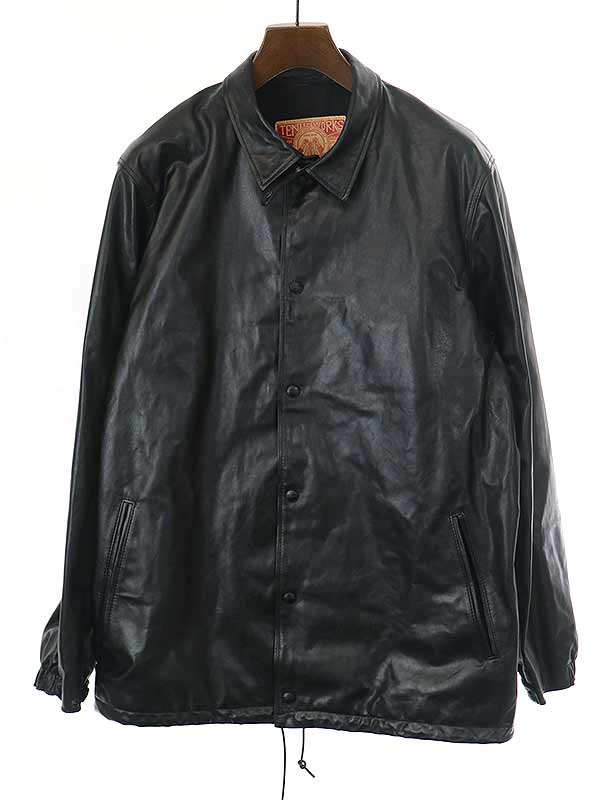 天神ワークス TENJIN WORKS C 039 MAN COACHING JACKET カウレザーコーチジャケット ブラック 44 SJ01 【中古】 IT1FTX1FQ1IY