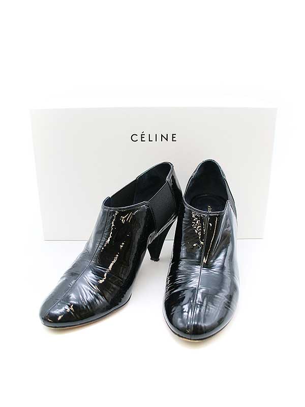 CELINE セリーヌ サイドゴアエナメルハイヒールパンプス ブラック 37 【中古】 ITJEYO992IKA