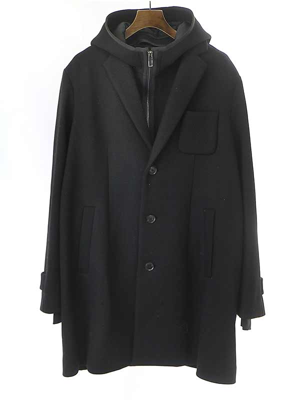 EMPORIO ARMANI エンポリオアルマーニ 18AW ウールダブルフーデッドコート ブラック 50 6Z1LN8 1NGGZ 【中古】 ITXAS16PKQAK