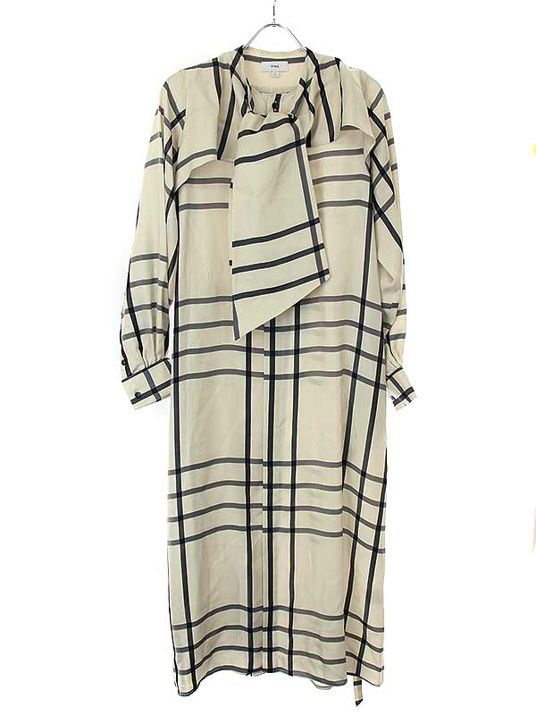 HYKE ϥ 23AW CUPRO CHECK PUSSY BOW DRESS åɥ쥹 ԡ ١ 1 232-161...
