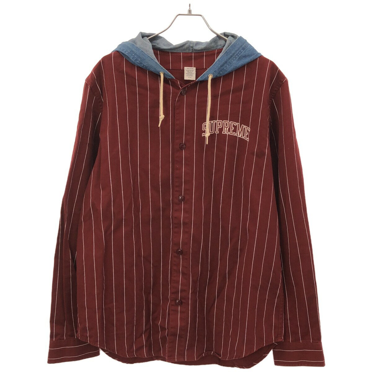 Supreme シュプリーム 14AW Denim Hooded Baseball Shirt デニムフードベースボールシャツ バーガンディー L 【中古】 ITDXESOJ3C0L