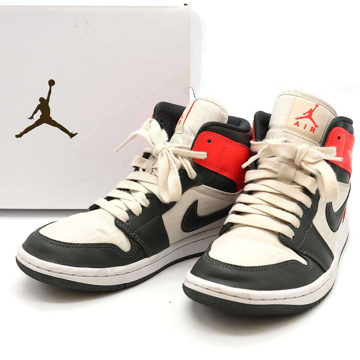 NIKE ナイキ WMNS AIR JORDAN 1 MID SE Light Orewood Brown スニーカー DQ6078-100 カーキグレー系 24cm 【中古】 IT2NU19YNAJ8