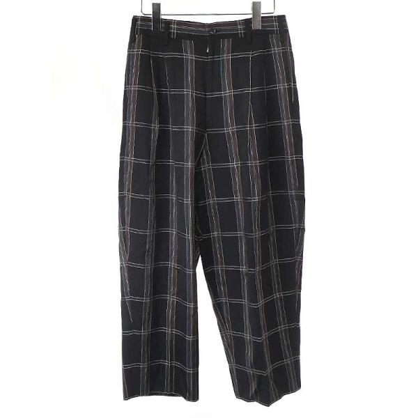 【中古】Yohji Yamamoto POUR HOMME ヨウジヤマモト プールオム 1999AW ジプシー期 チェック柄ウールワイドパンツ ブラック M HN-P06-117  ITXCAEOTJVHW