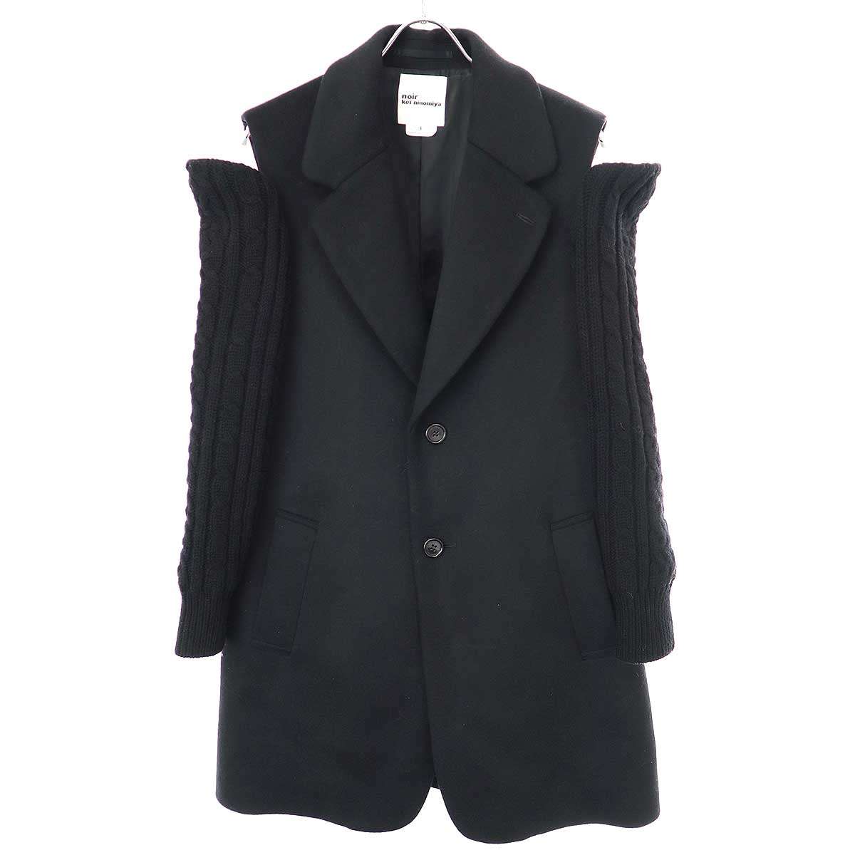 noir kei ninomiya ノワール ケイ ニノミヤ 23AW オープンニットスリーブ カシミヤ混コート 3L-C005 ブラック S 【中古】 ITGUBUI61O2S