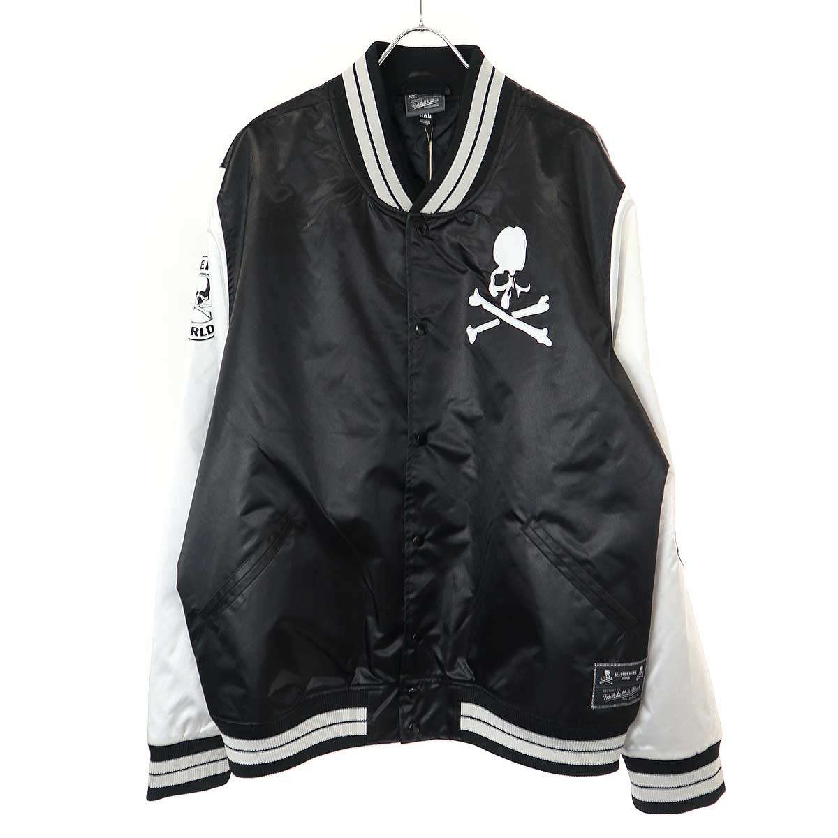 MASTERMIND WORLD×Mitchell&Ness マスターマインドワールド×ミッチェル&ネス LIGHTWEIGHT SATIN JACKET サテンスタジャン ブラック ホワイト 2XL 【中古】 ITAY12FRN7GM