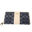 COACH コーチ シグネイチャージャガードラウンドウォレット インディゴ×ホワイト 【中古】 ITMALF6XFWGY