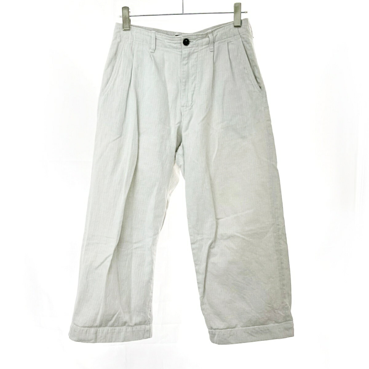 HAND ROOM ハンドルーム LINEN/COTTON HERRINGBONE WIDE PANTS ワイドパンツ 8291-1401 ライトグレー M 【中古】 ITBUH3K1GQP4